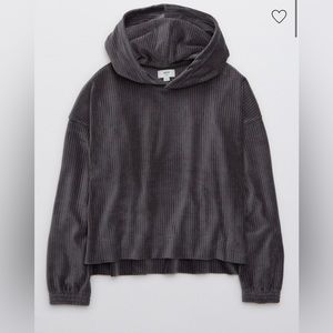 Aerie Smoked Gray Velour Groove On Sweatshirt
